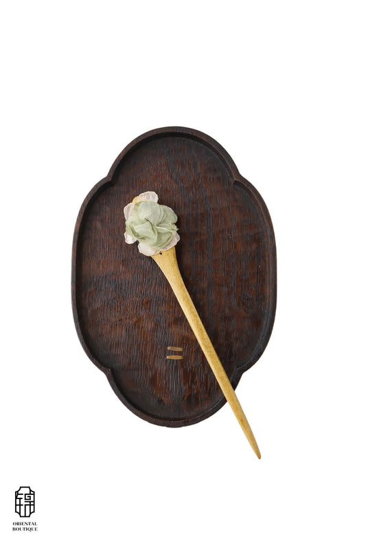 Vintage Wooden Tray & Green Floral Hairpin Set