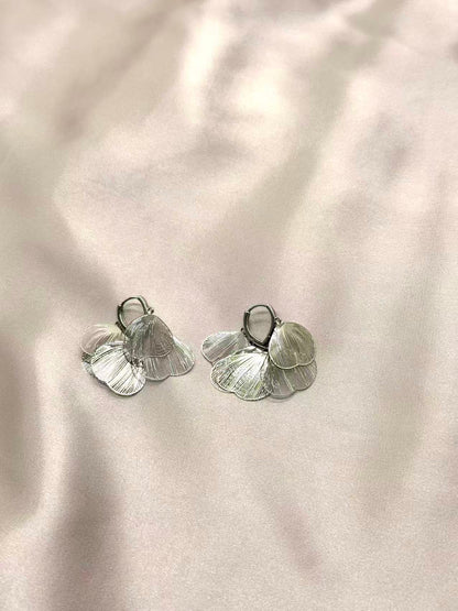 Layered Silver Petal Drop Earrings
