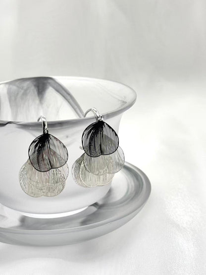 Layered Silver Petal Drop Earrings