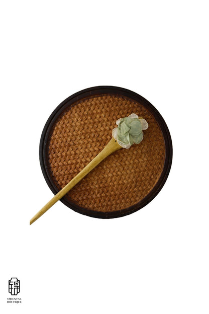 Vintage Wooden Tray & Green Floral Hairpin Set