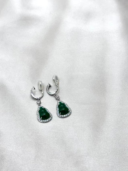 Clip Earring - Jade Lucky Pouch Drop Clip Earrings