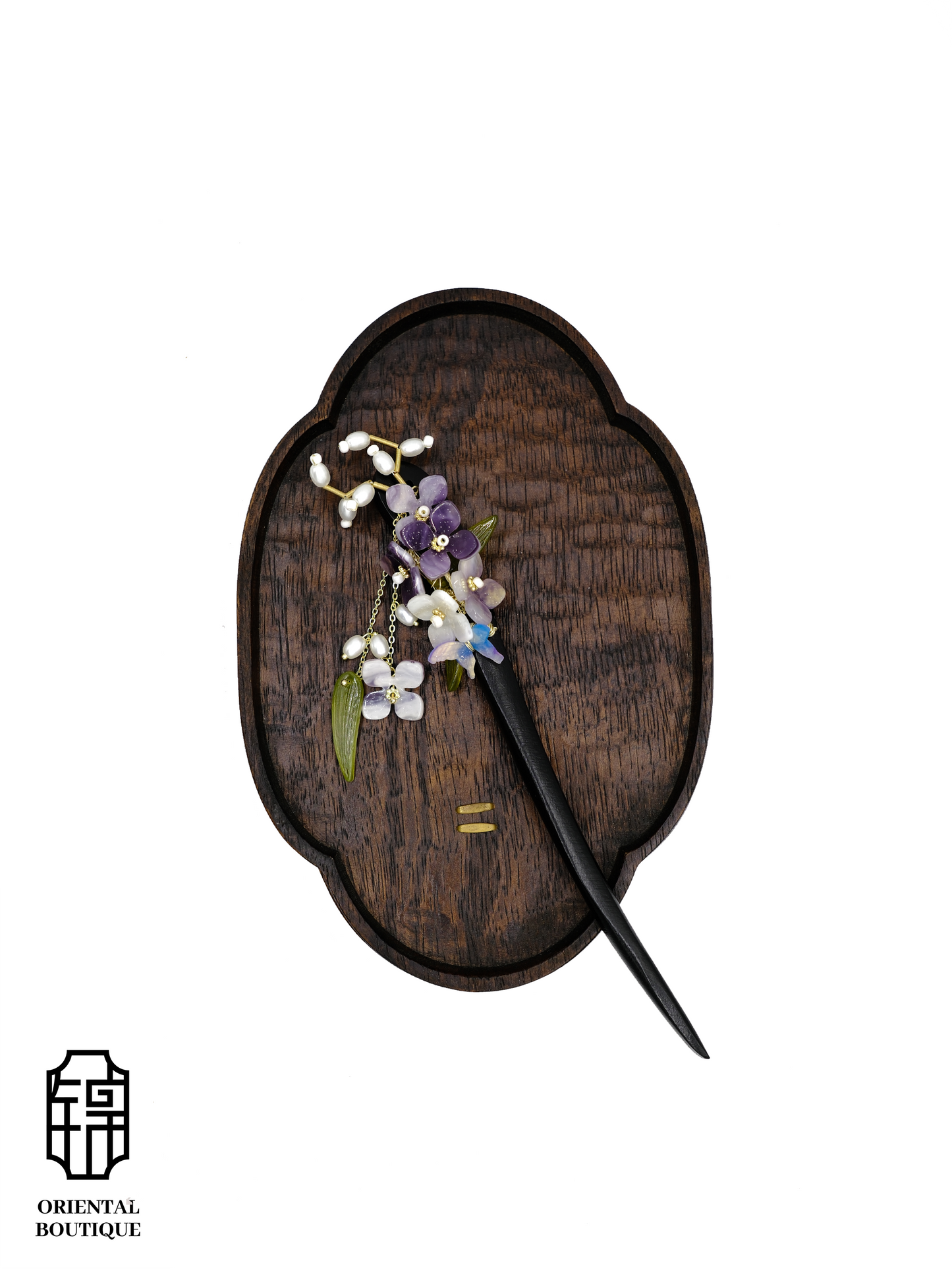 Purple Floral Hairpin with Pearl Tassels