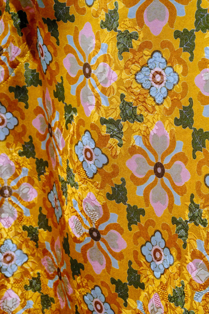 Rayon Xiangyun Silk Sleeveless Blouse – Honey Yellow Geometric Floral with Side Buttons | New Chinese Style