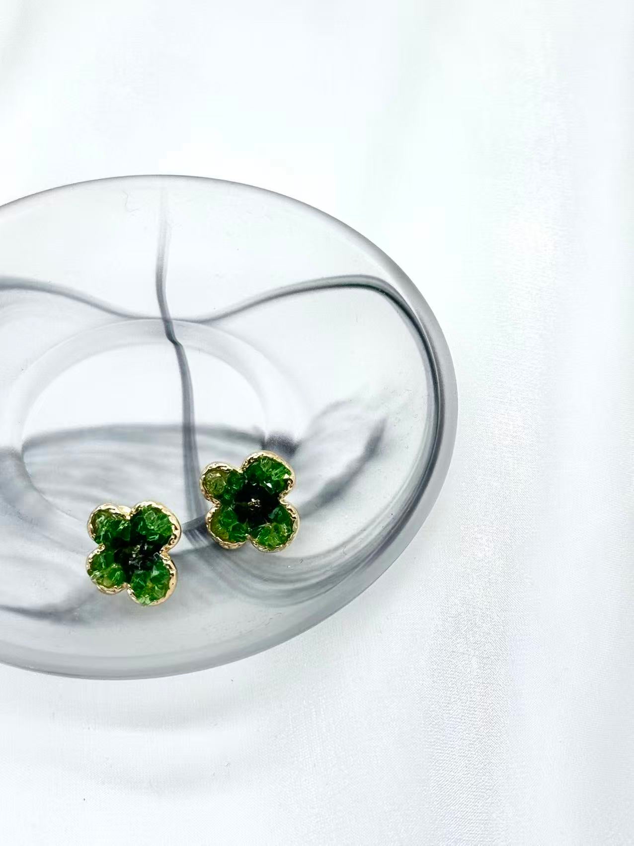 Green Four-Leaf Clover Earrings