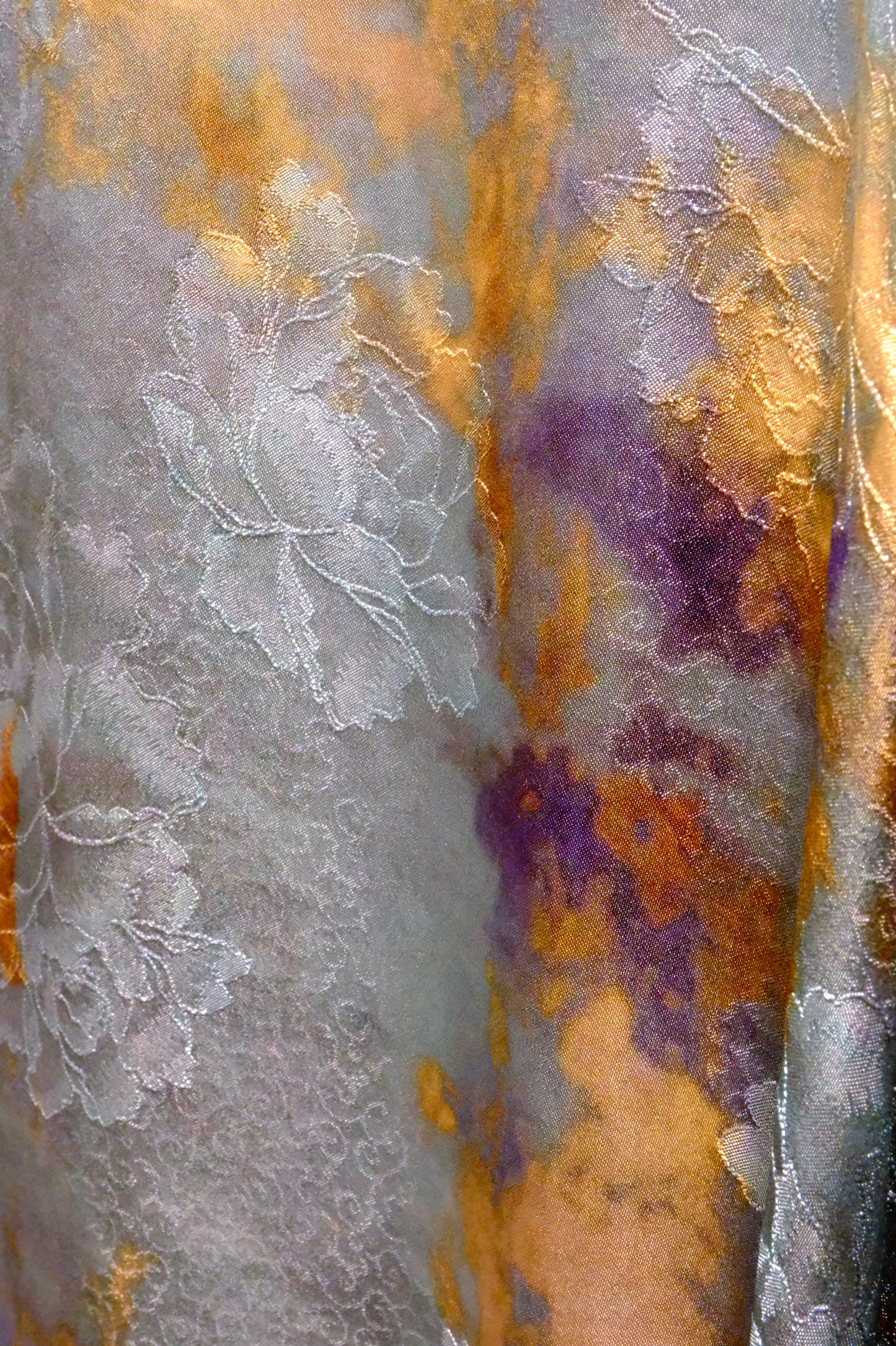 Artistic Jacquard Rayon Blouse – Blue & Gold Watercolor Print | New Chinese Style