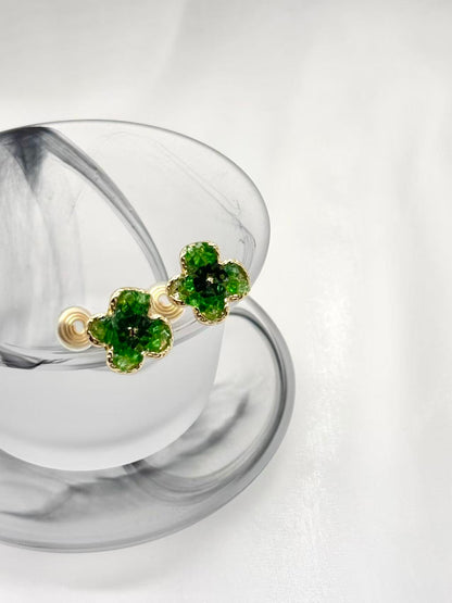Clip earring - Green Four-Leaf Clover Earrings