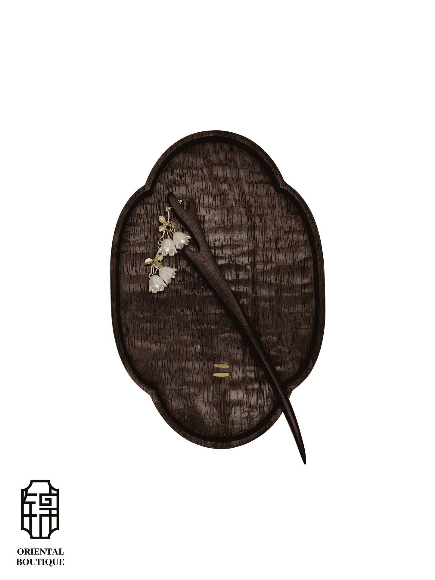 White Lily Bell Wooden Hairpin with Dangling Tassels