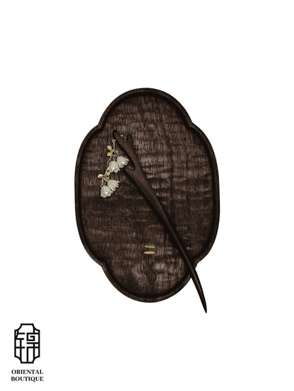White Lily Bell Wooden Hairpin with Dangling Tassels