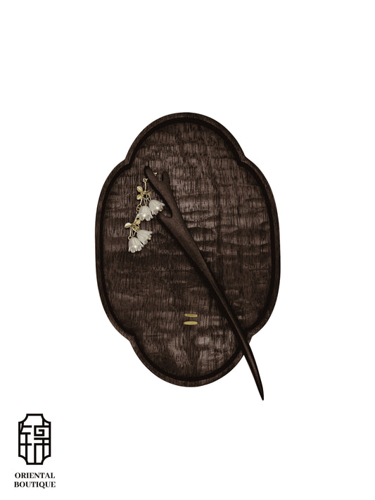 White Lily Bell Wooden Hairpin with Dangling Tassels