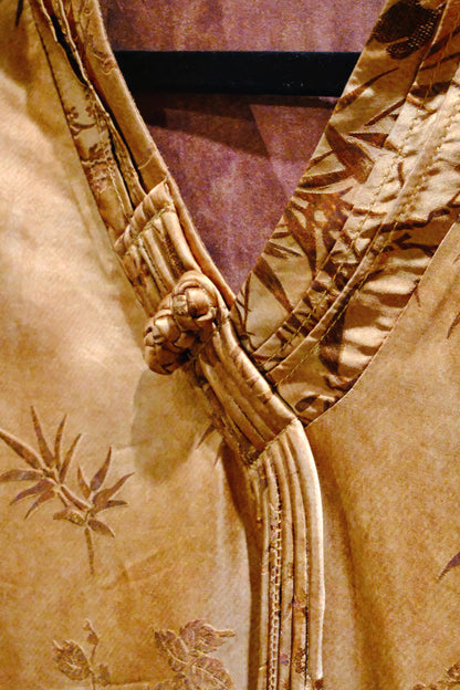 Imported Jacquard Rayon Blouse – Vintage Gold Bamboo Pattern | New Chinese Style