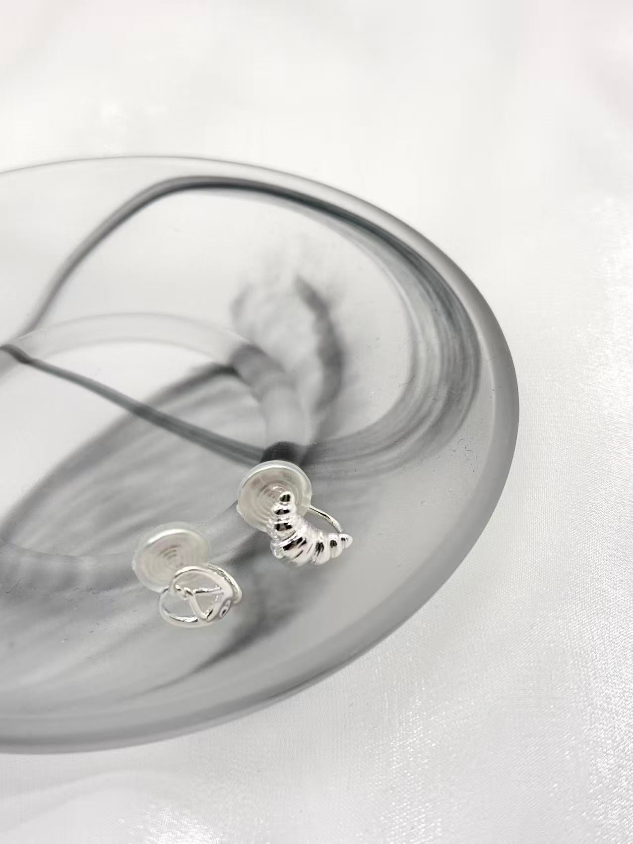 Clip Earring - Mini Heart & Snail Sterling Silver Stud Earrings