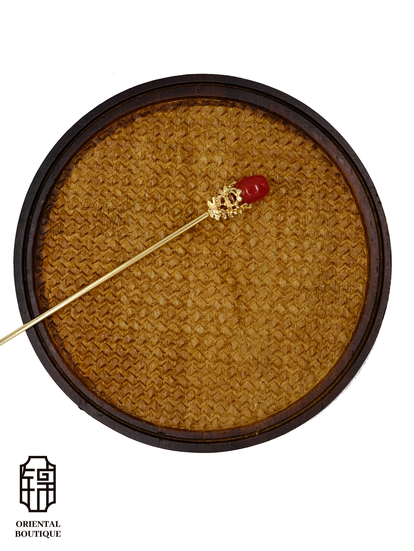 Red and Gold Oval Hairpin