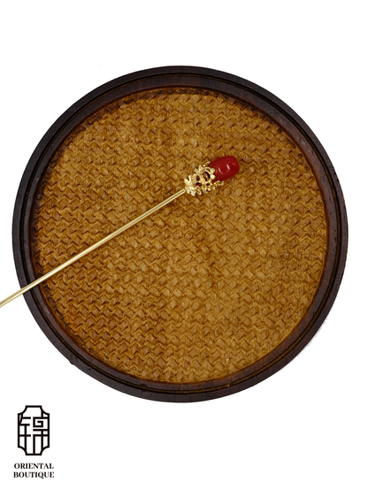 Red and Gold Oval Hairpin