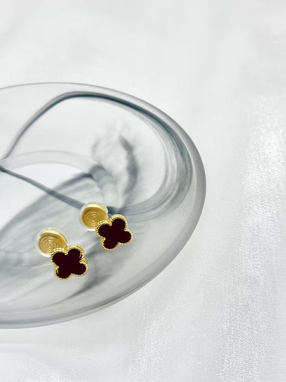 Red Clover Gold Stud Earrings