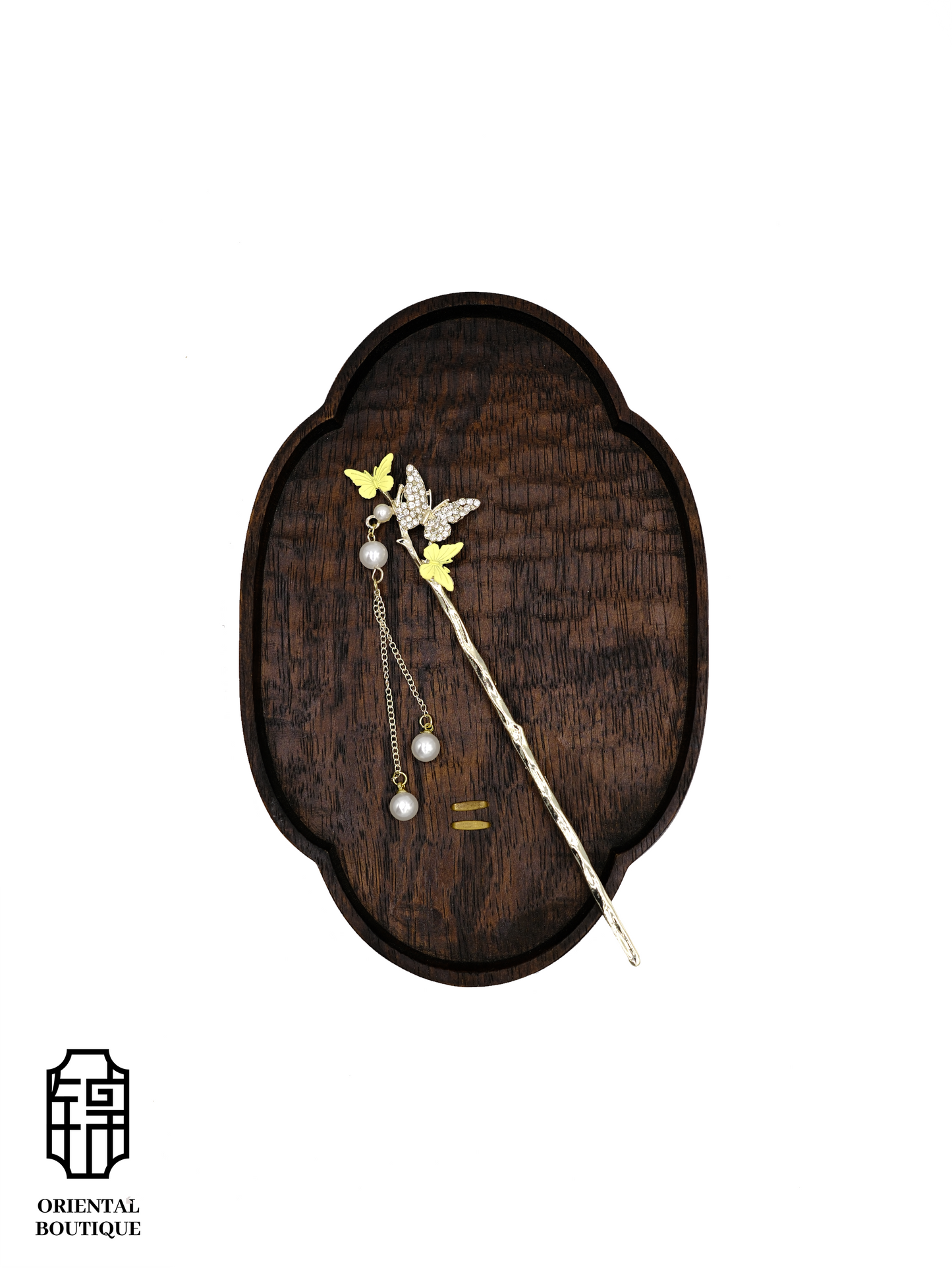 Gold Butterfly Hairpin with Pearl Tassels