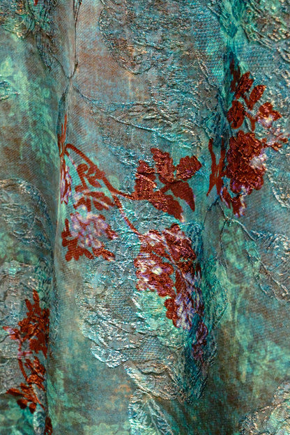 Artistic Jacquard Rayon Wrap Blouse – Deep Ocean Blue with Bronze Trim | New Chinese Style