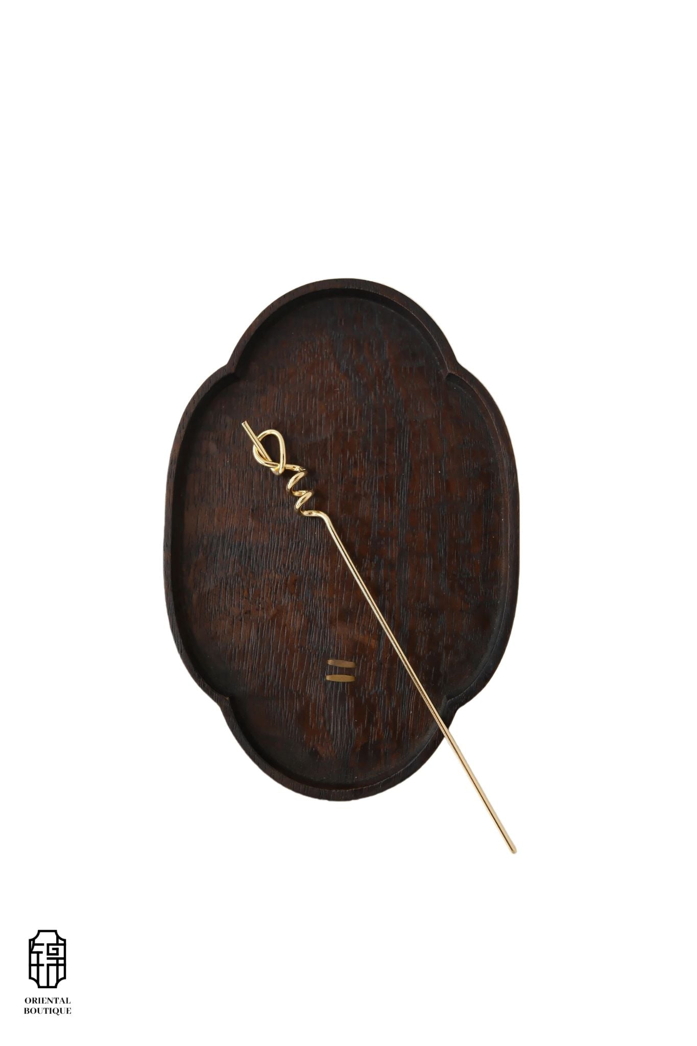 Vintage Wooden Tray & Minimal Gold Knot Hairpin Set