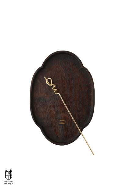 Vintage Wooden Tray & Minimal Gold Knot Hairpin Set