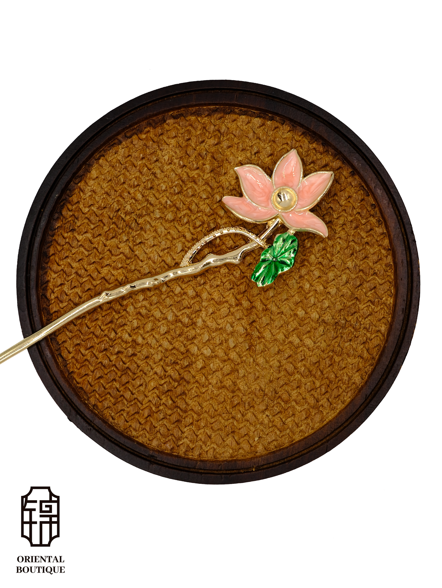 Pink Blossom Hairpin with Green Leaf Accent