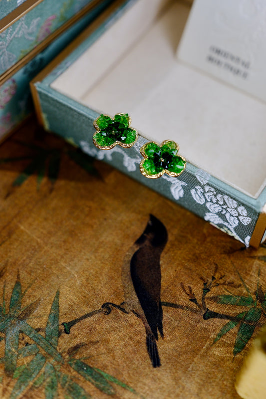 Clip earring - Green Four-Leaf Clover Earrings