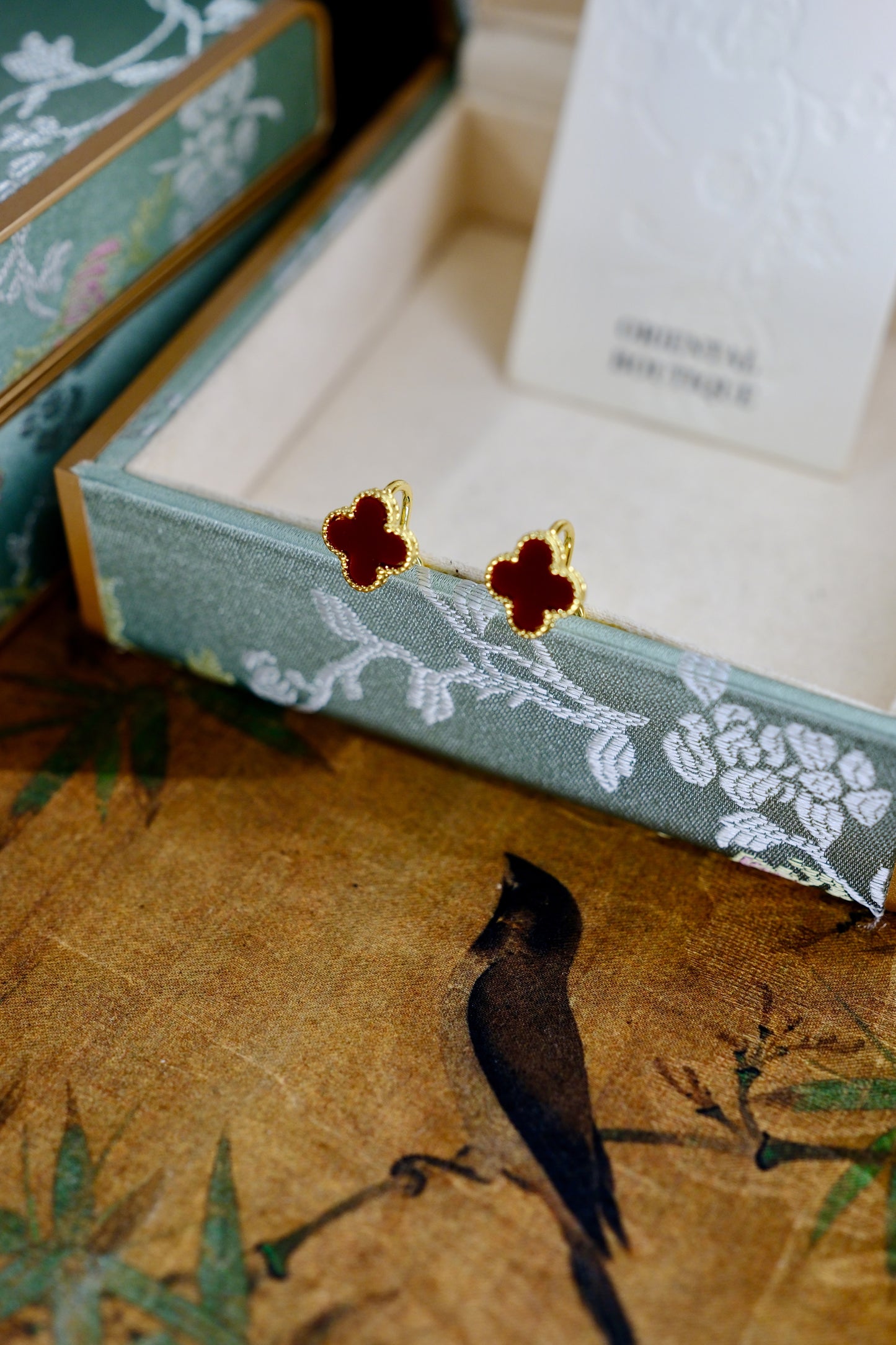 Red Clover Gold Stud Earrings