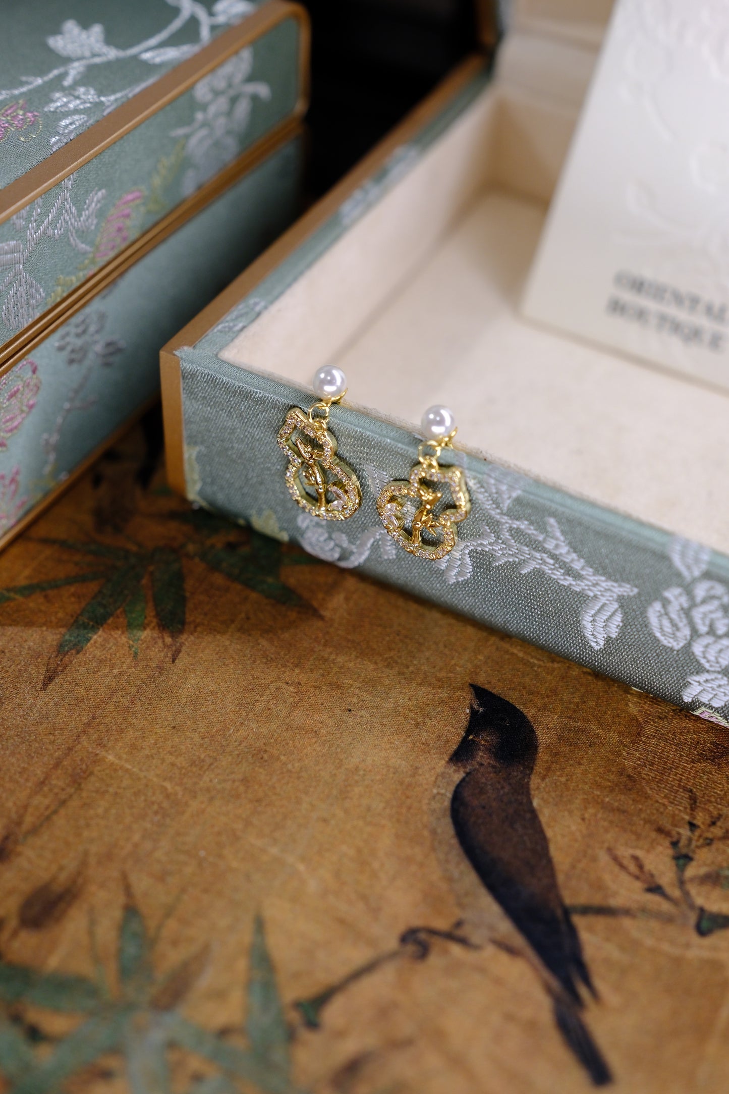 Pearl & Gold Floral Knot Earrings