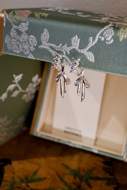 Clip Earring - Silver Bamboo Leaf Drop Earrings
