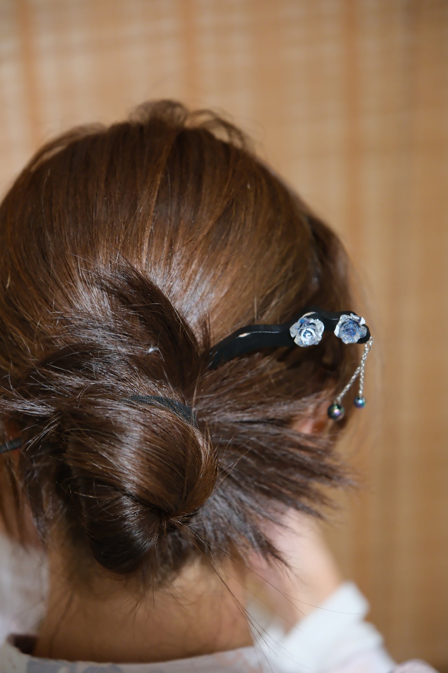 Vintage Wooden Tray & Blue Rose Tassel Hairpin Set