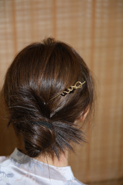 Vintage Wooden Tray & Minimal Gold Knot Hairpin Set