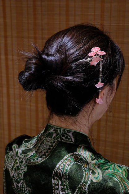 Pink Petal Ginkgo Hairpin