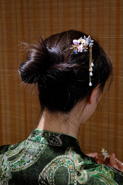 Blue & Purple Butterfly Tassel Hairpin