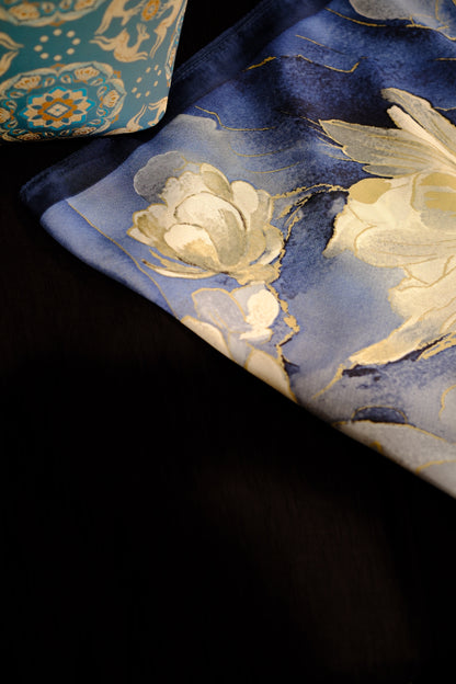 Silk Scarf – Blue Floral Oriental Style
