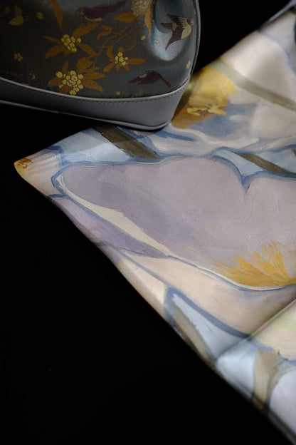 Silk Scarf – Soft Blue Floral Oriental Style