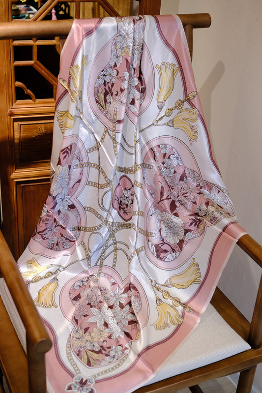 Silk Scarf – Blush Pink Classic Floral Style