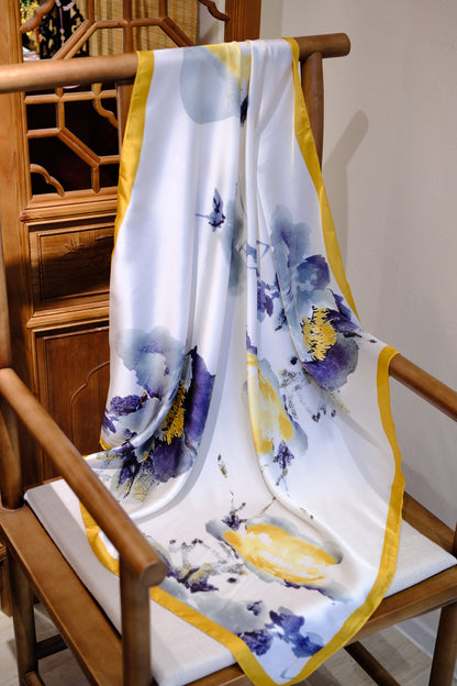 Silk Scarf – Ink Floral Oriental Style