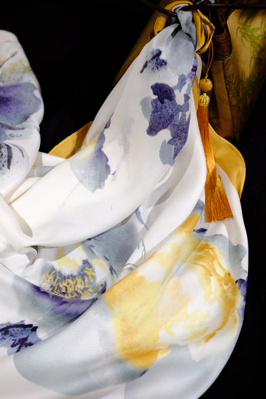 Silk Scarf – Ink Floral Oriental Style