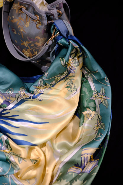 Silk Scarf – Green Landscape Oriental Style