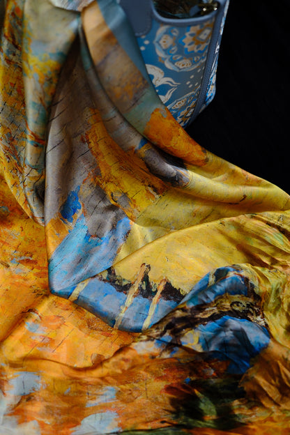 Abstract Green & Gold Square Scarf