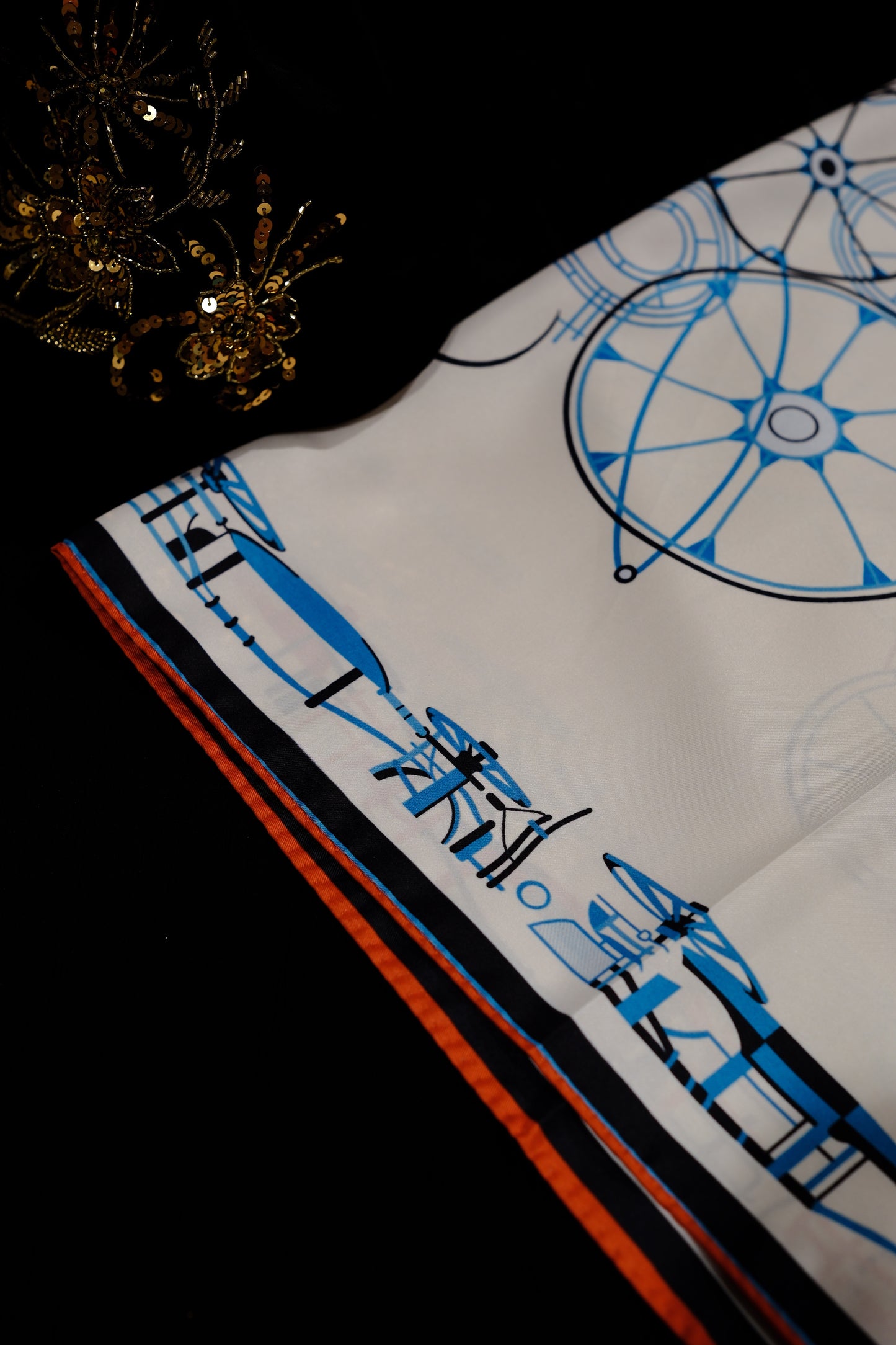 Double-Sided Abstract Line Art Silk Square Scarf