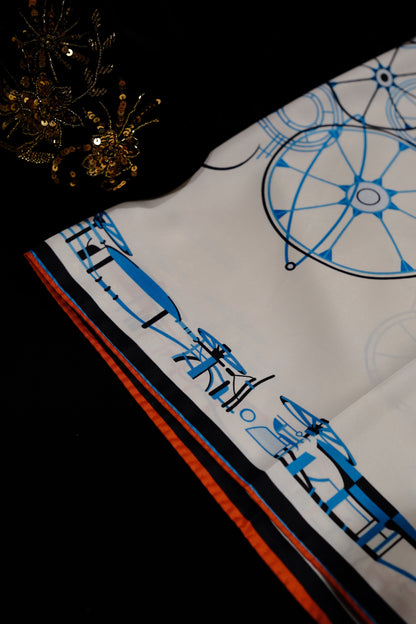 Double-Sided Abstract Line Art Silk Square Scarf