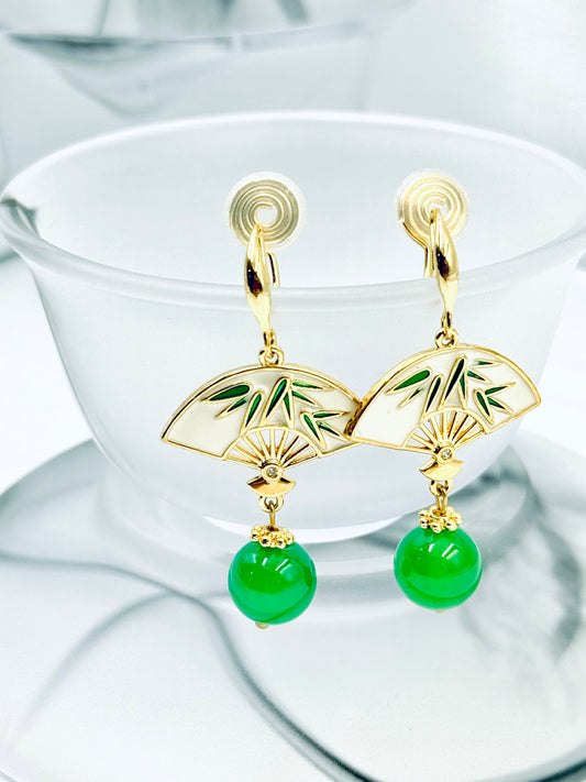 Bamboo Fan Charm Earrings - ORIENTAL BOUTIQUE