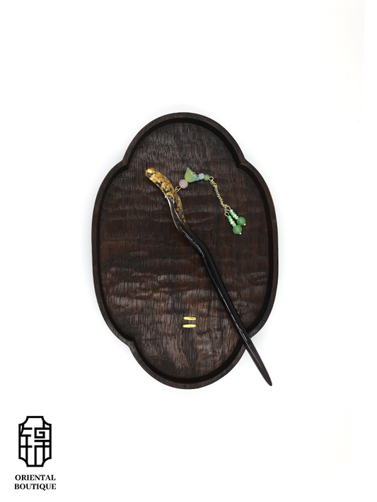 Amber and Jade Adorned Wooden Hairpin - ORIENTAL BOUTIQUE