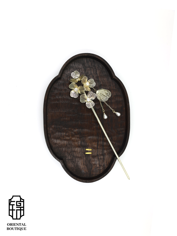Silver Wire Petal Pearl Pendant Hairpin - ORIENTAL BOUTIQUE