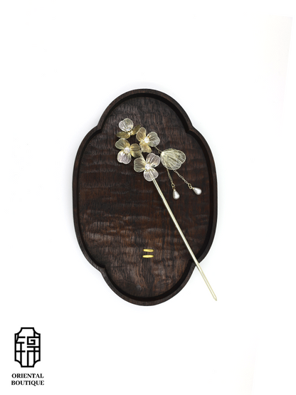 Silver Wire Petal Pearl Pendant Hairpin - ORIENTAL BOUTIQUE