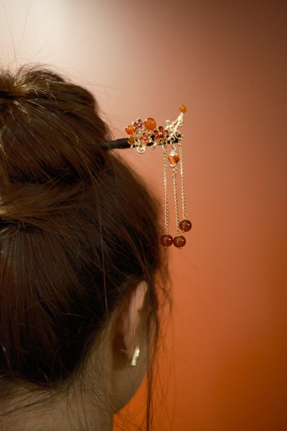 Red Flower Tassel Hairpin