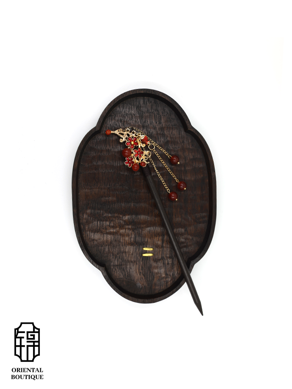 Red Flower Tassel Hairpin - ORIENTAL BOUTIQUE
