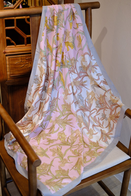 Silk Scarf – Pastel Floral Oriental Style