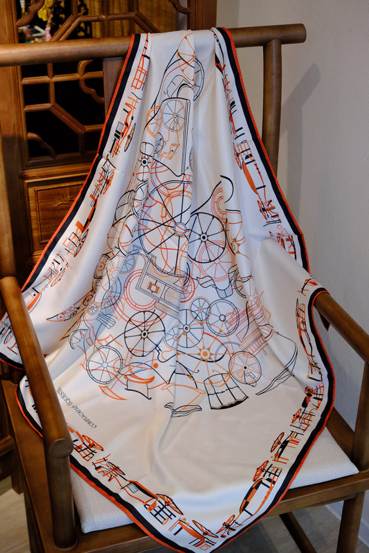 Double-Sided Abstract Line Art Silk Square Scarf