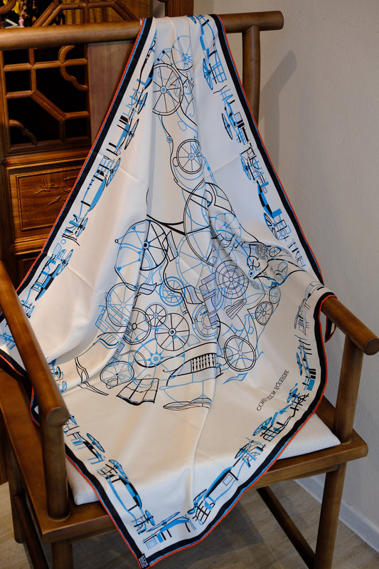 Double-Sided Abstract Line Art Silk Square Scarf