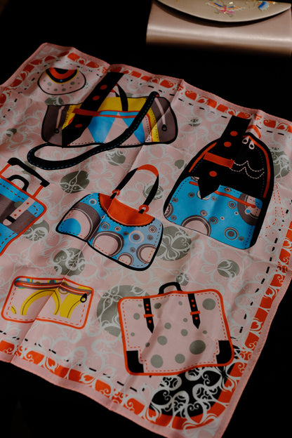 Double-Sided Handbag Print Silk Square Scarf